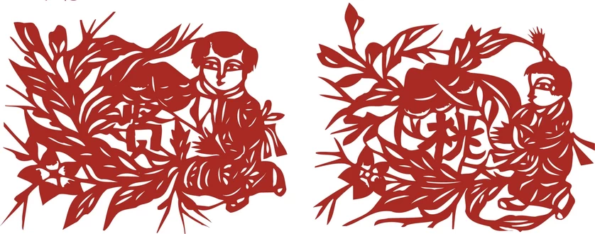 中国风中式传统喜庆民俗人物动物窗花剪纸插画边框AI矢量PNG素材【1252】